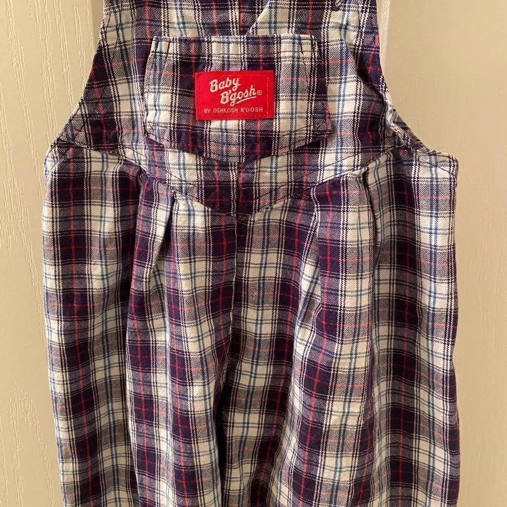 Vintage Oshkosh B'gosh Blue Plaid Overalls USA Vestbak Boys Size 18 Months